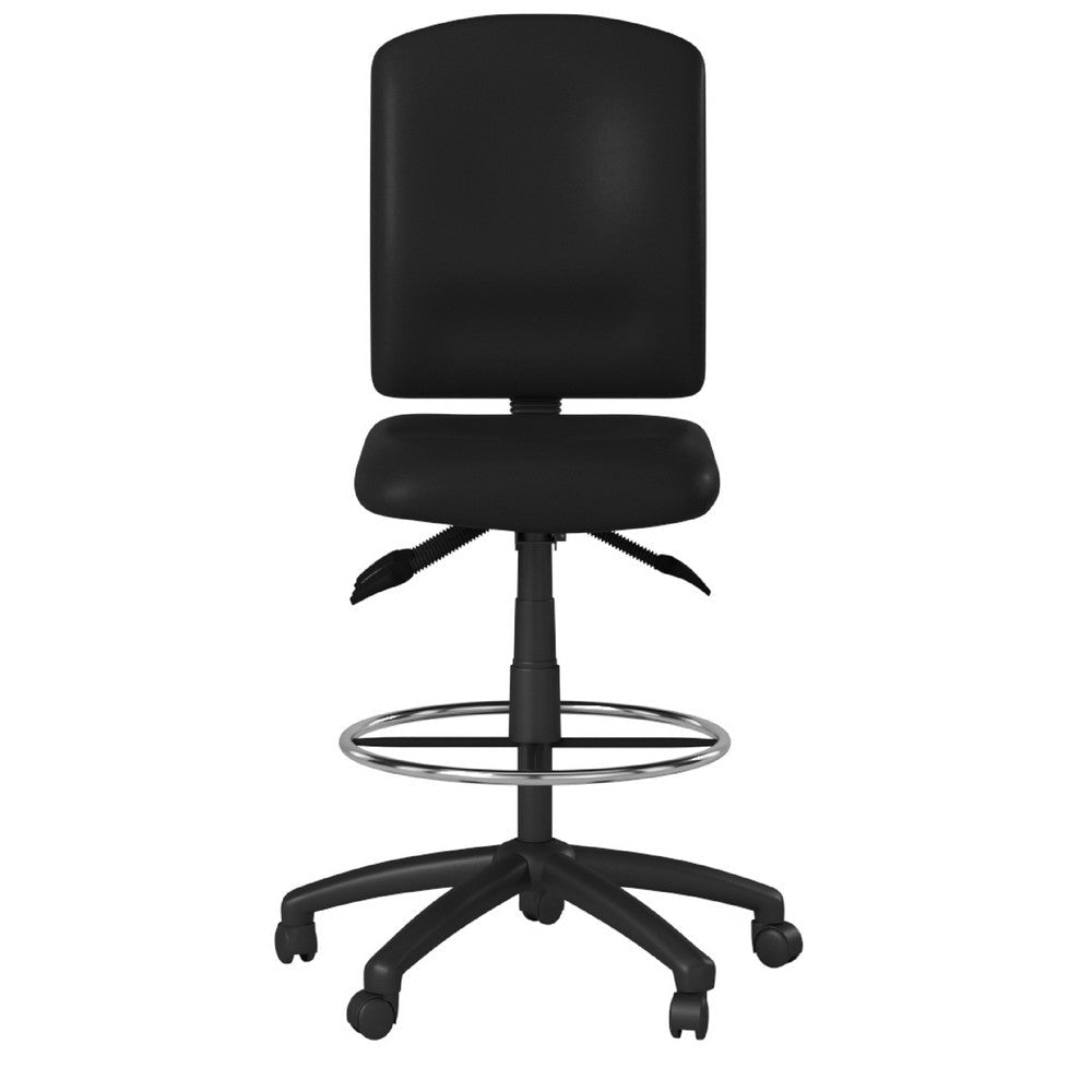Reza Swivel Drafting Stool | Footring | Black Faux Leather | Contoured BM344525