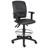 Reza Swivel Drafting Stool | Adjustable Arms | Footring | Black Faux Leather BM344526