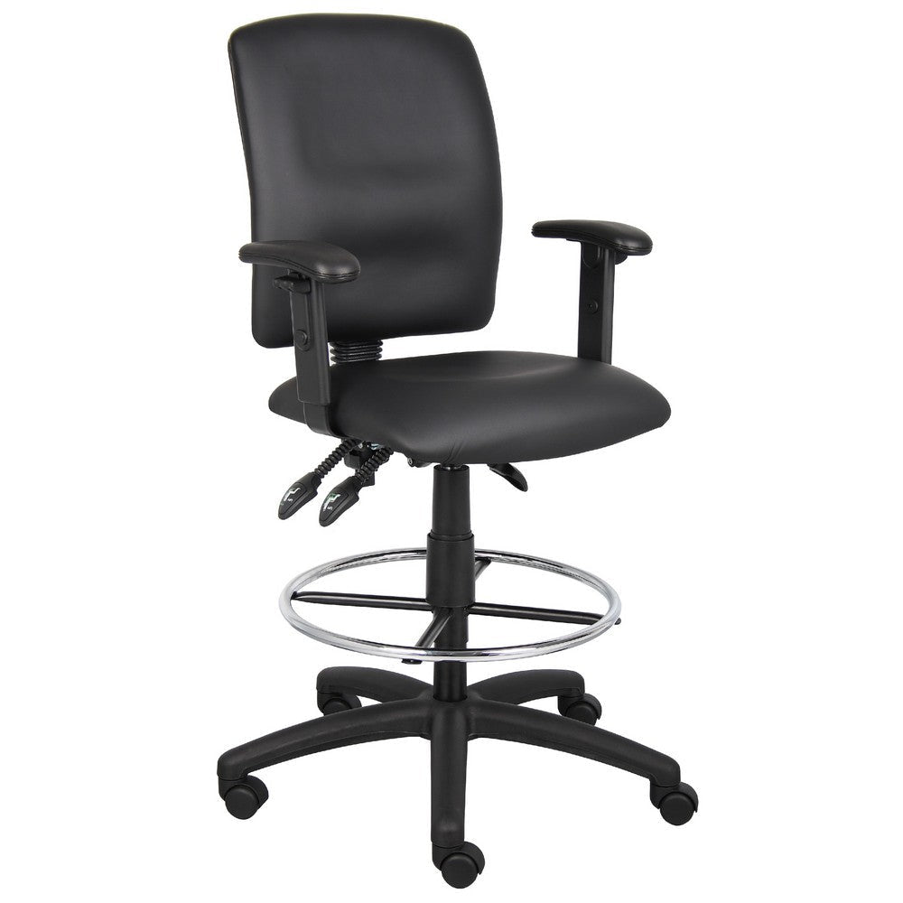 Reza Swivel Drafting Stool | Adjustable Arms | Footring | Black Faux Leather BM344526