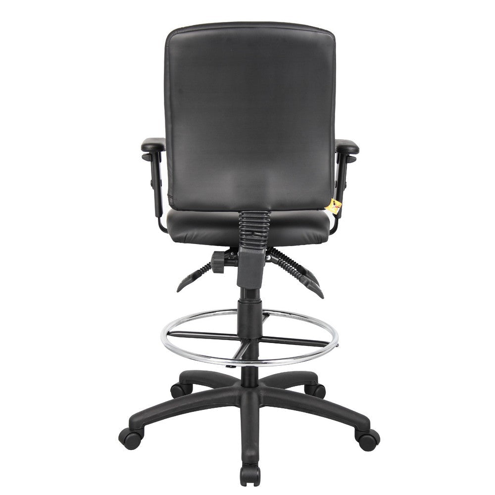 Reza Swivel Drafting Stool | Adjustable Arms | Footring | Black Faux Leather BM344526