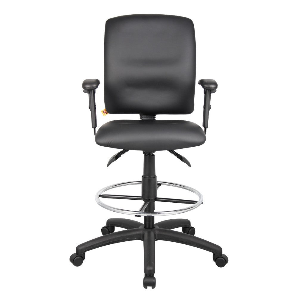 Reza Swivel Drafting Stool | Adjustable Arms | Footring | Black Faux Leather BM344526