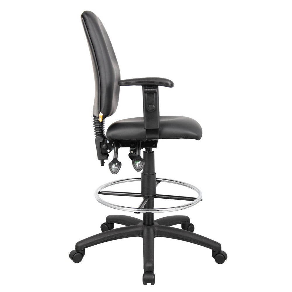 Reza Swivel Drafting Stool | Adjustable Arms | Footring | Black Faux Leather BM344526