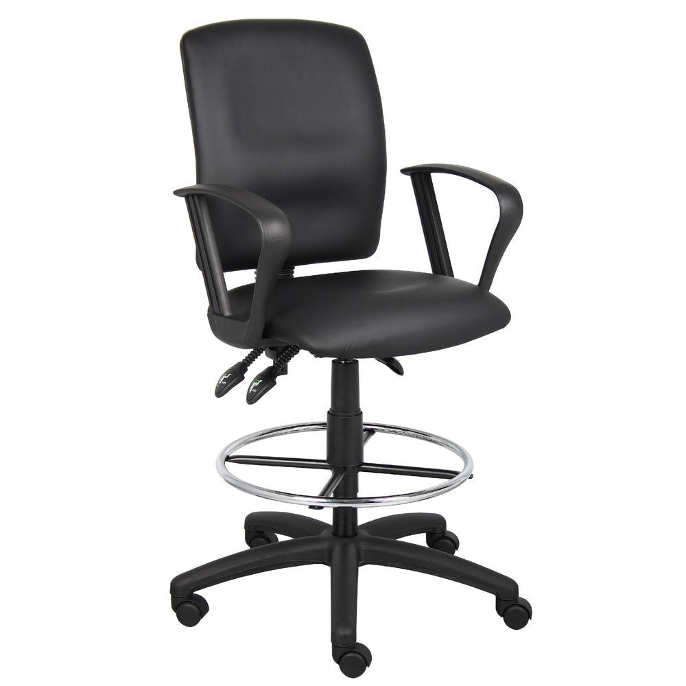 Reza Rolling Drafting Armchair | Footring | Black Faux Leather | Swivel BM344527