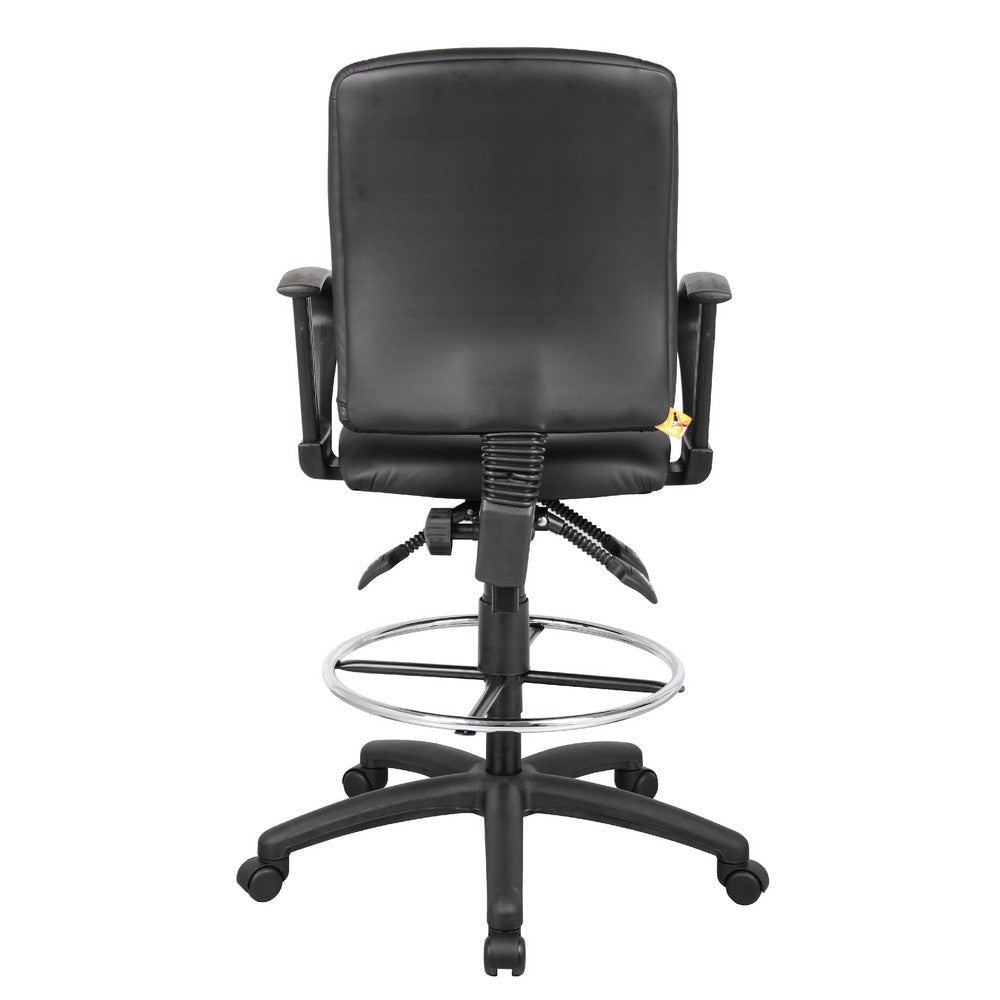 Reza Rolling Drafting Armchair | Footring | Black Faux Leather | Swivel BM344527