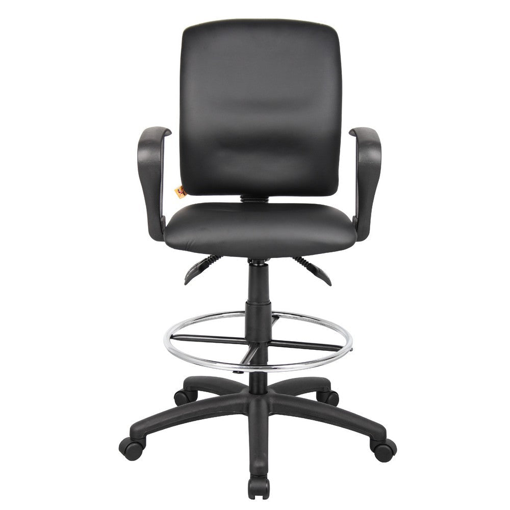 Reza Rolling Drafting Armchair | Footring | Black Faux Leather | Swivel BM344527