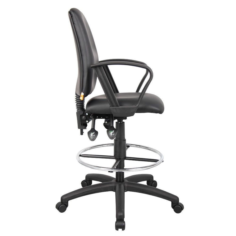 Reza Rolling Drafting Armchair | Footring | Black Faux Leather | Swivel BM344527
