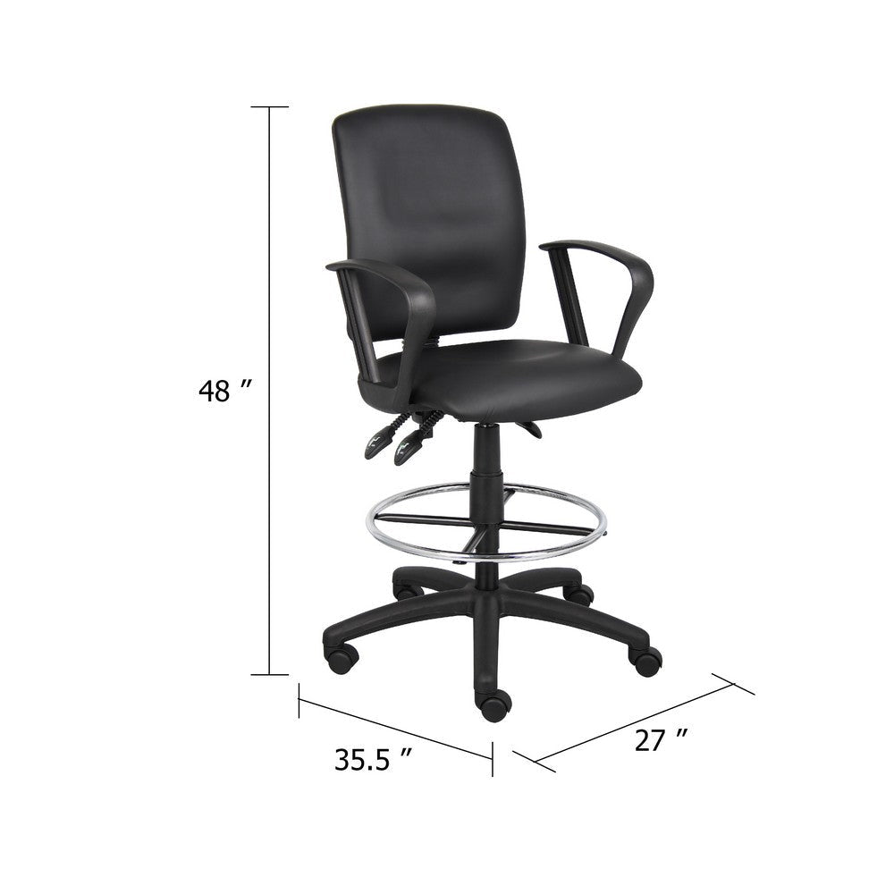 Reza Rolling Drafting Armchair | Footring | Black Faux Leather | Swivel BM344527