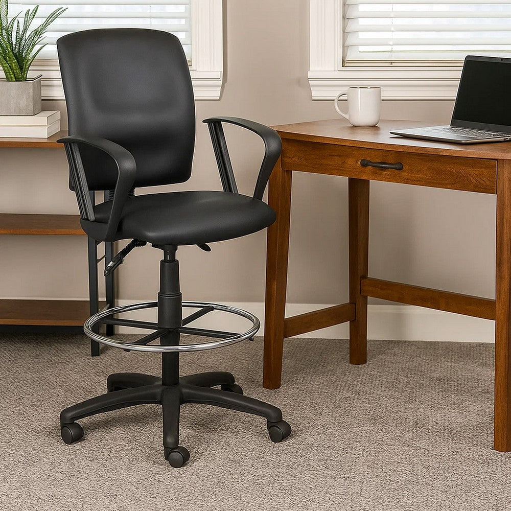 Reza Rolling Drafting Armchair | Footring | Black Faux Leather | Swivel BM344527