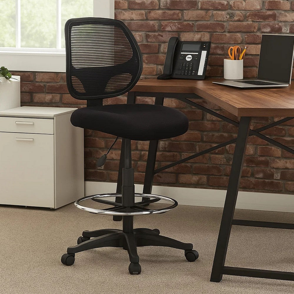 Lem Swivel Office Stool | Chrome Footring | Black Mesh Back | Rolling BM344528