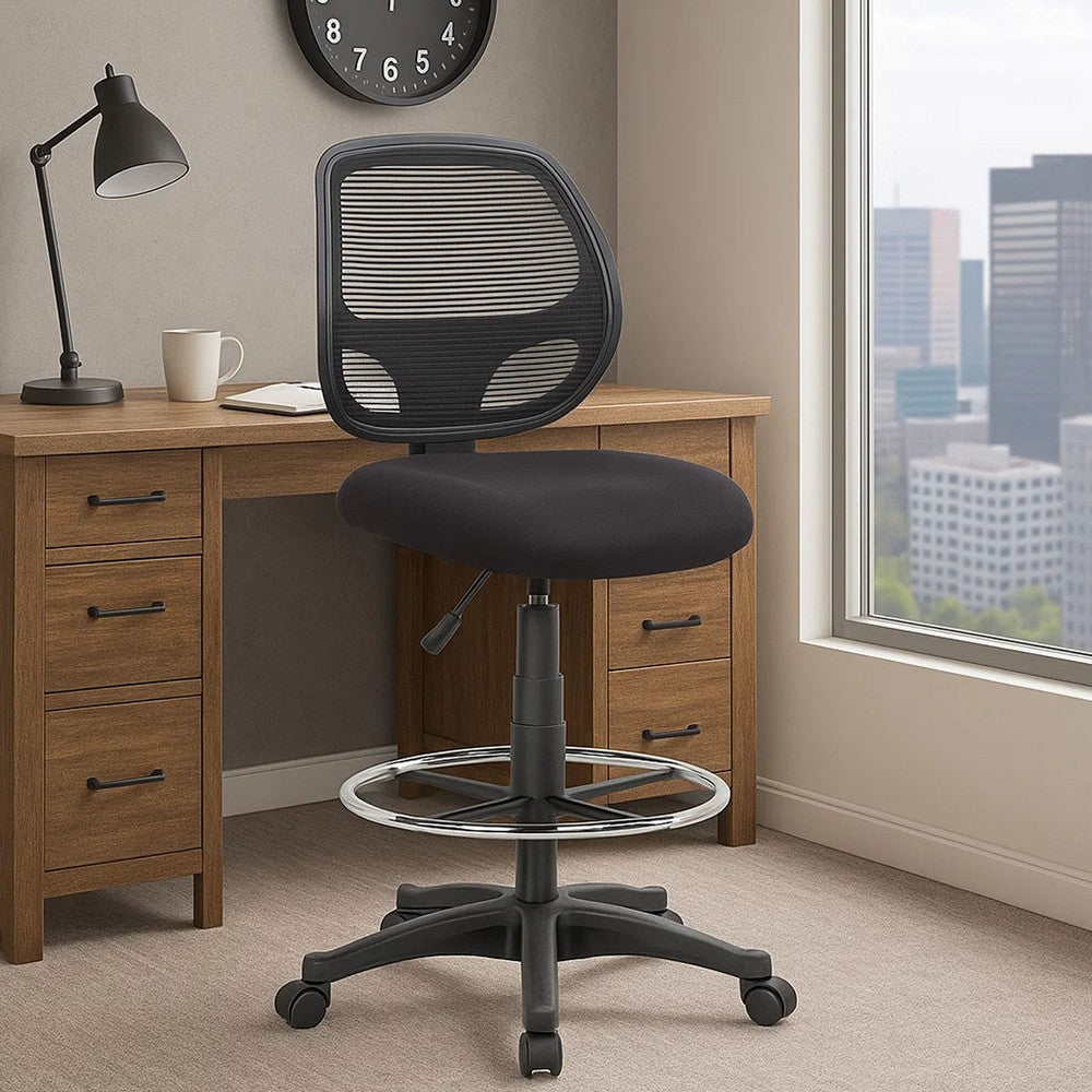Lem Swivel Office Stool | Chrome Footring | Black Mesh Back | Rolling