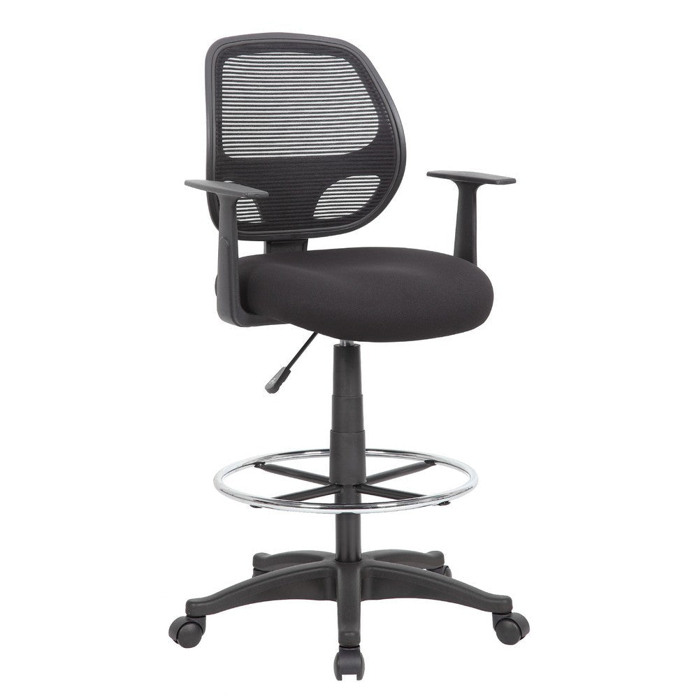 Lem Swivel Office Stool w T Arms | Footring | Black Linear Mesh Back BM344529