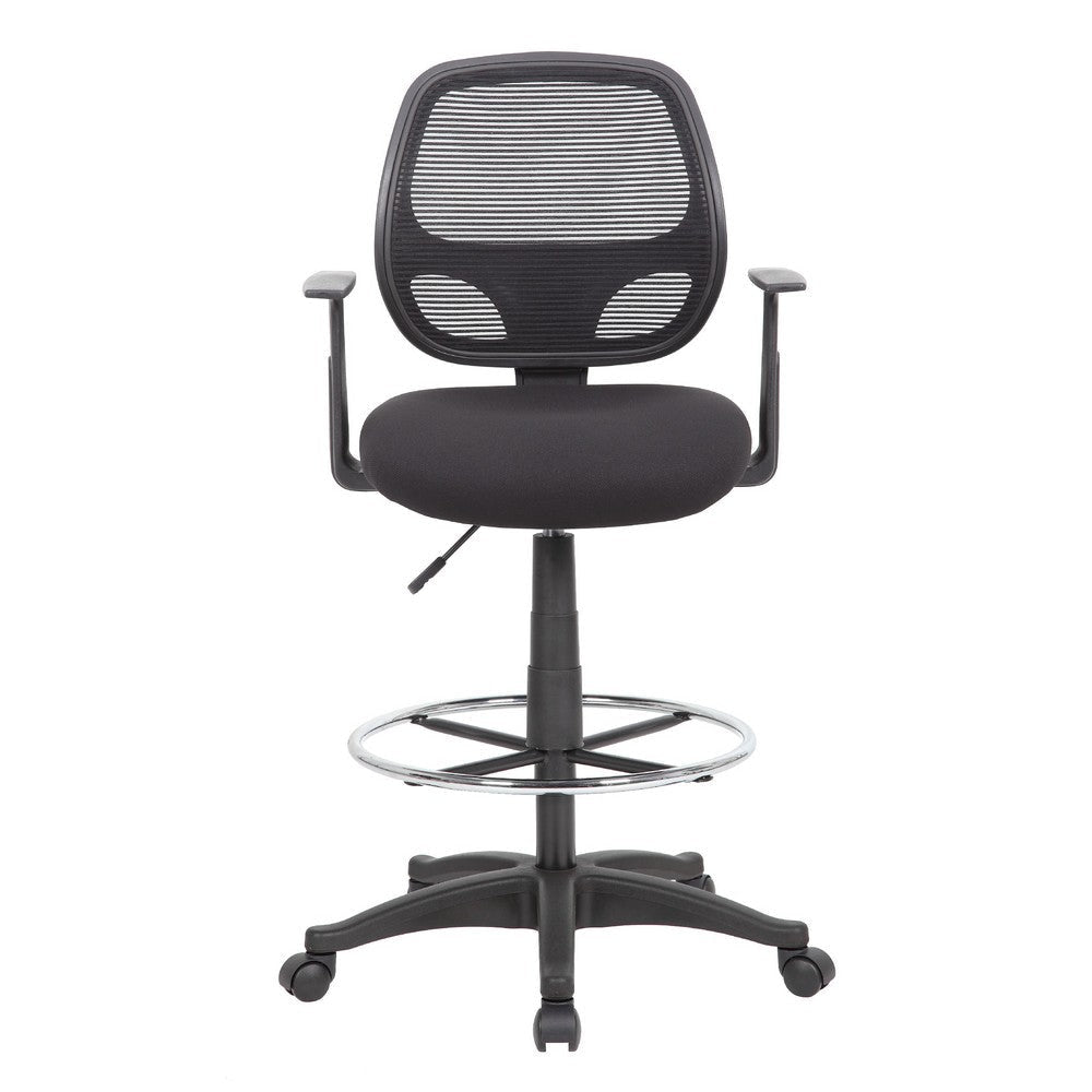 Lem Swivel Office Stool w T Arms | Footring | Black Linear Mesh Back BM344529