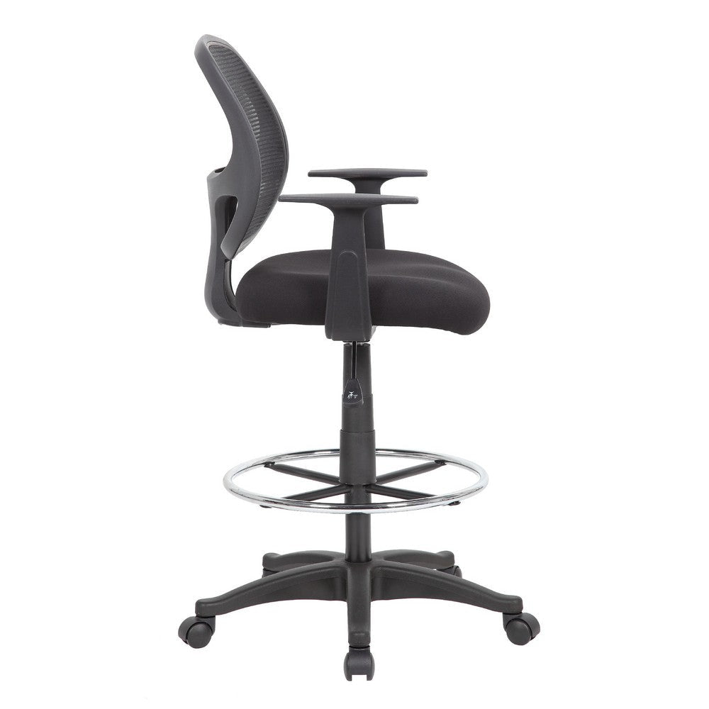 Lem Swivel Office Stool w T Arms | Footring | Black Linear Mesh Back BM344529