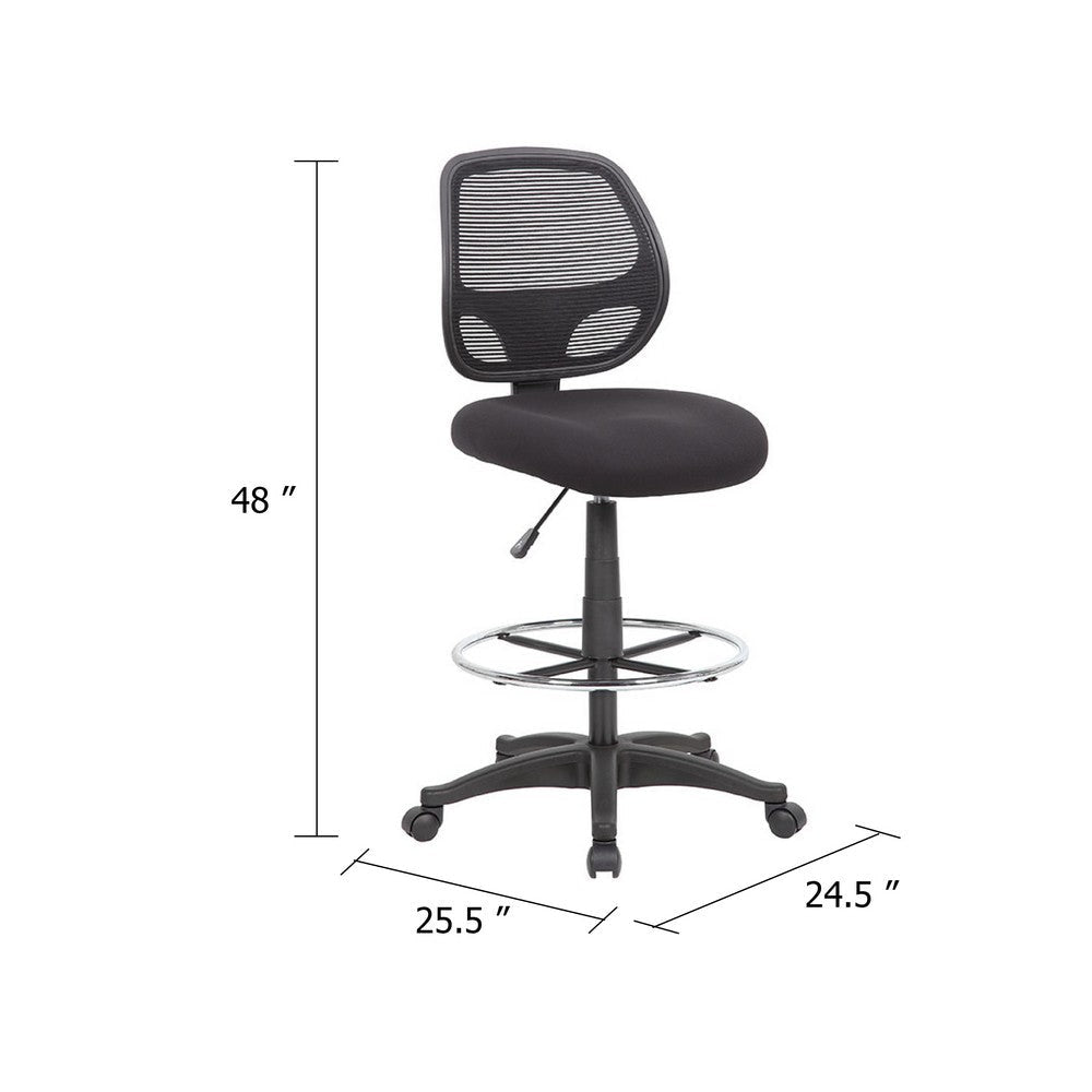 Lem Swivel Office Stool w T Arms | Footring | Black Linear Mesh Back BM344529
