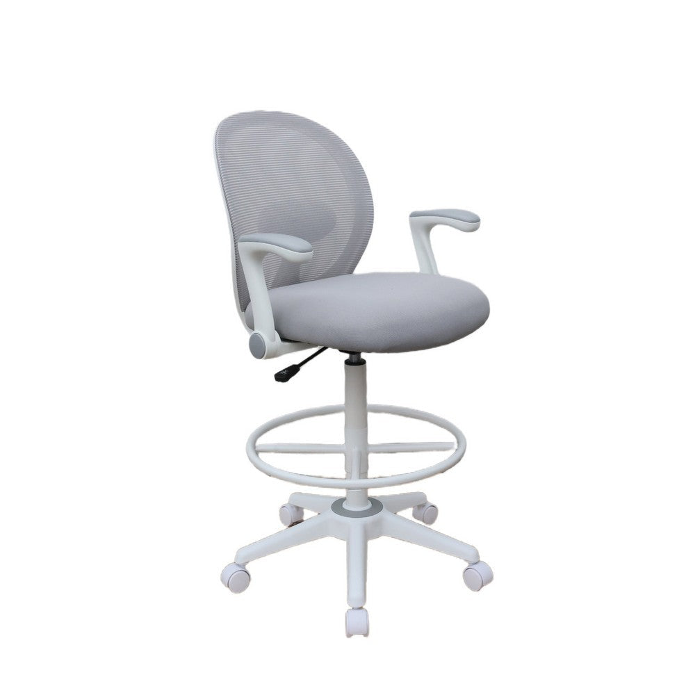 Swivel Office Stool | Flip-Up Arms & White Footring | Gray Mesh Back BM344530