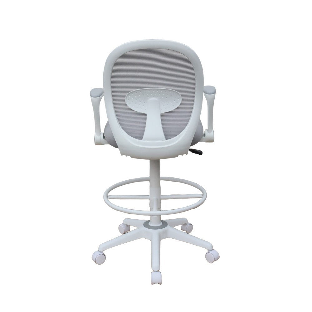 Swivel Office Stool | Flip-Up Arms & White Footring | Gray Mesh Back BM344530