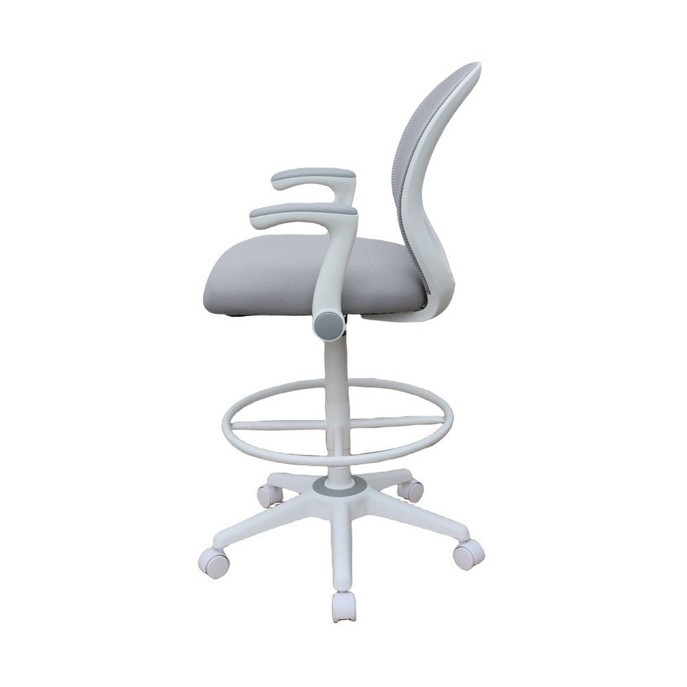 Swivel Office Stool | Flip-Up Arms & White Footring | Gray Mesh Back BM344530
