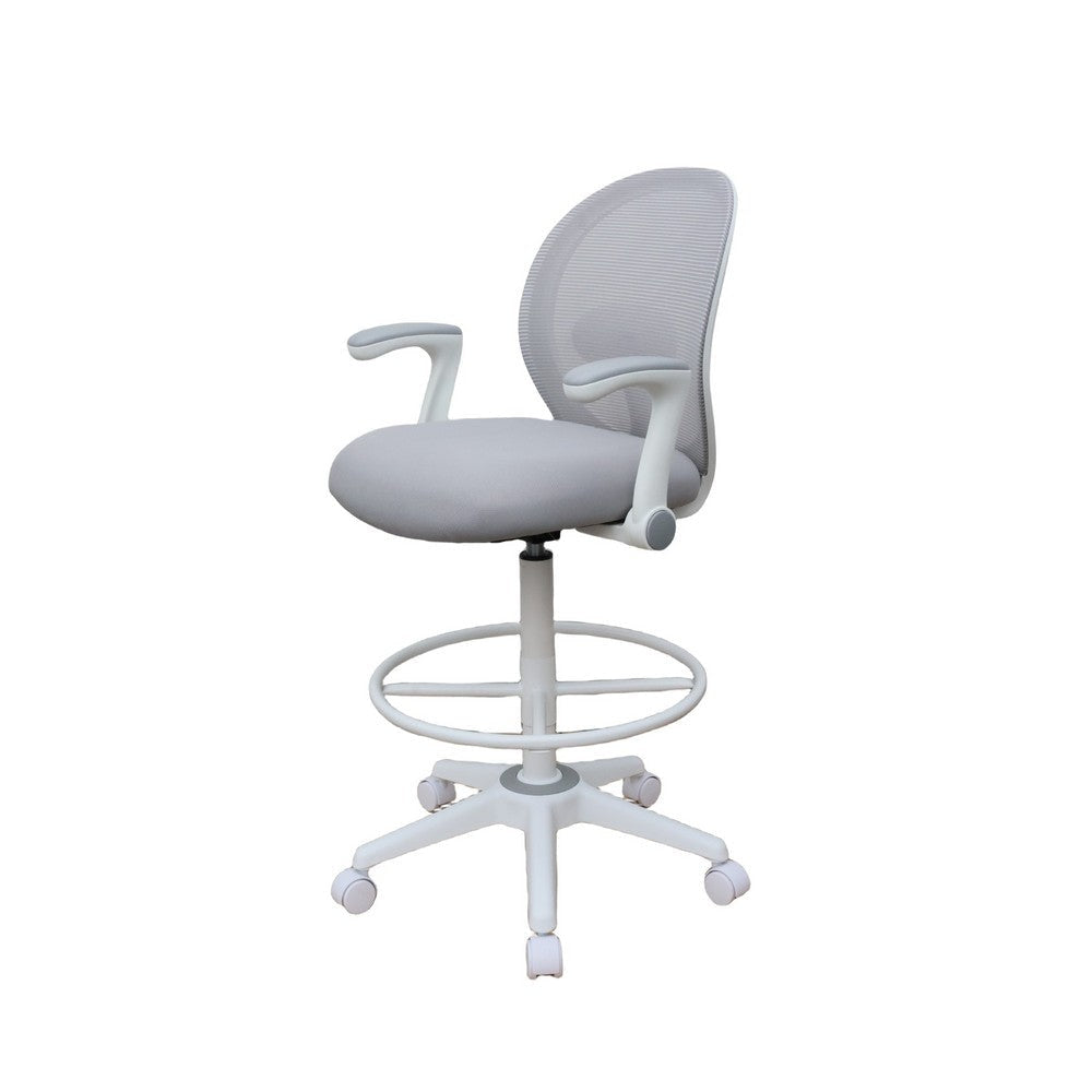 Swivel Office Stool | Flip-Up Arms & White Footring | Gray Mesh Back BM344530