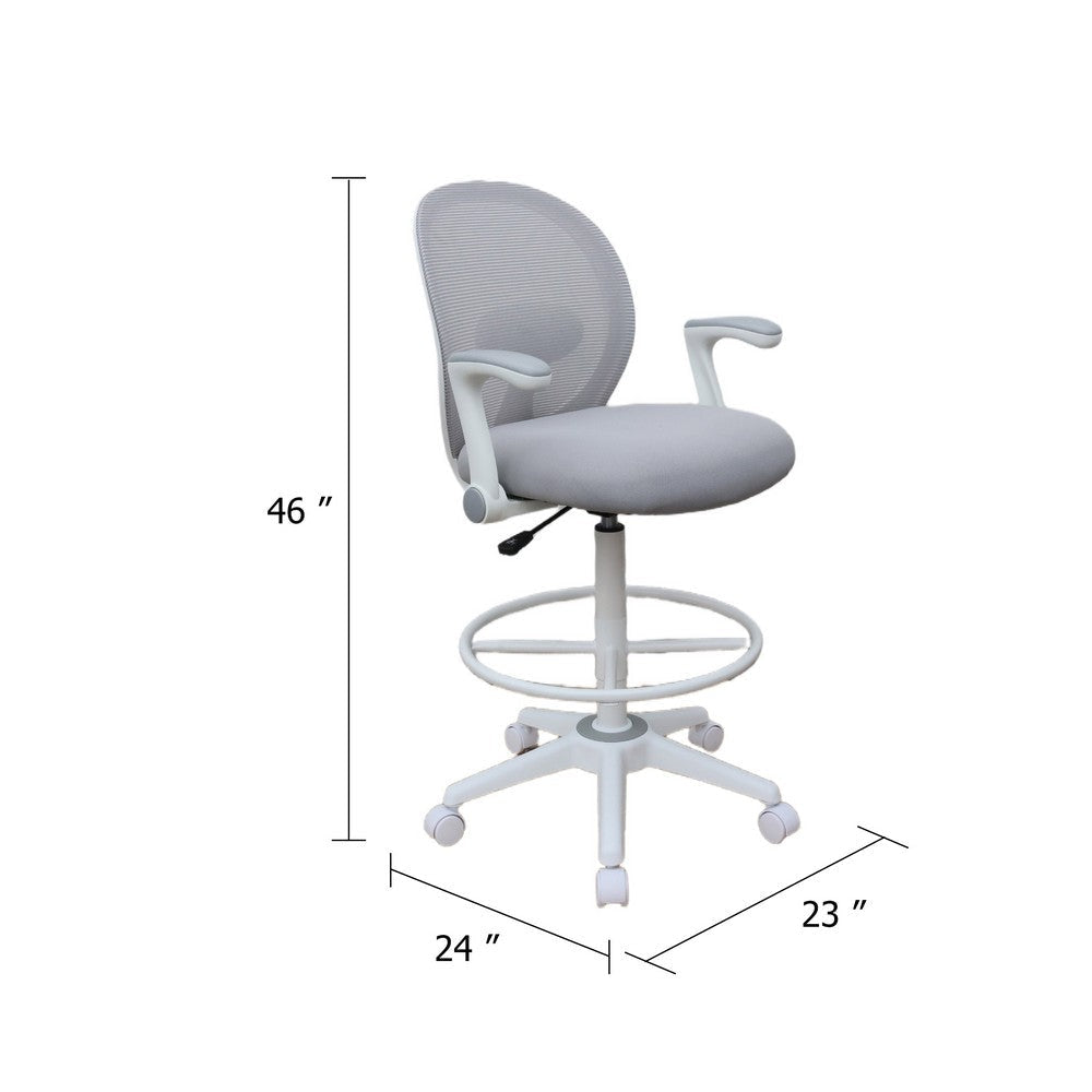 Swivel Office Stool | Flip-Up Arms & White Footring | Gray Mesh Back BM344530