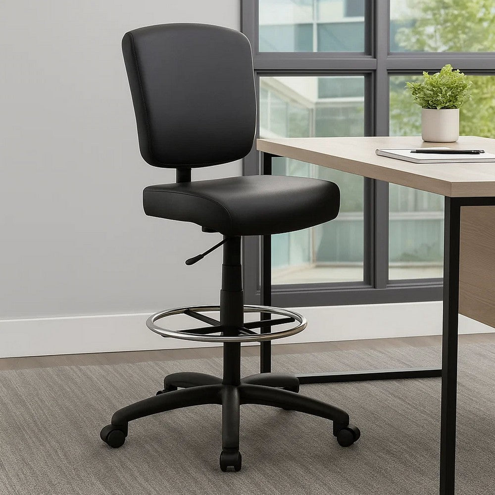 Hya Heavy Duty Swivel Office Stool w Footring | Black Cushions BM344531