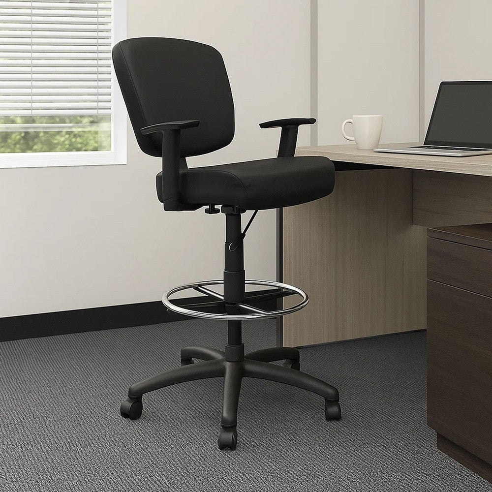 Hya Heavy Duty Swivel Office Stool | Footring & Adjustable Arms | Black BM344532