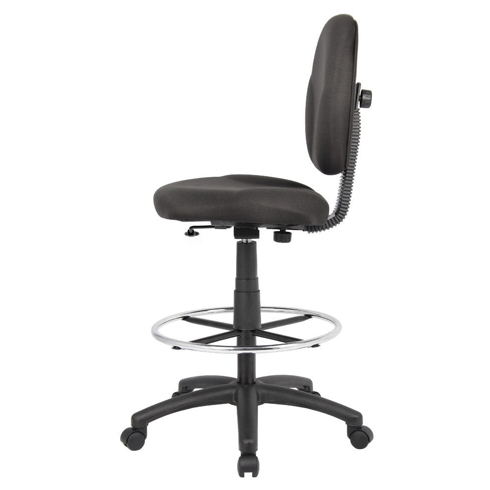 Zem Drafting Stool w Footring | Black Crepe Contoured Back & Seat BM344533