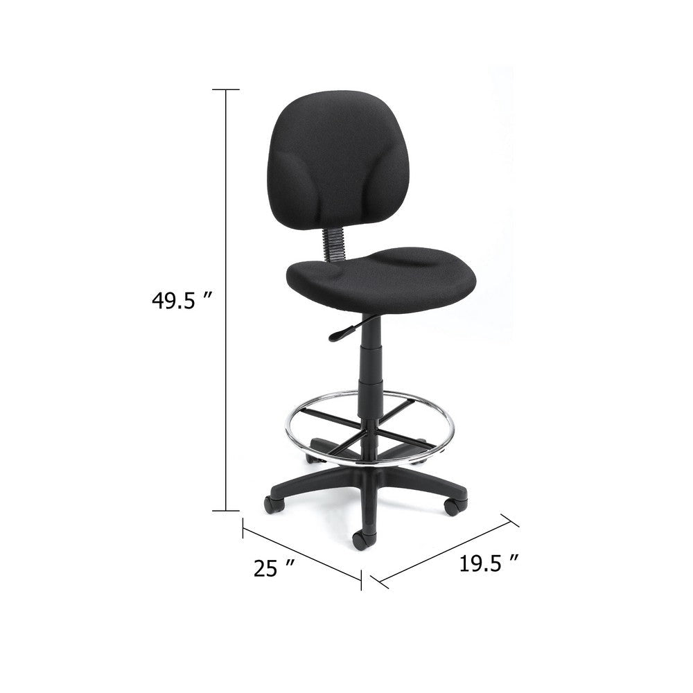 Zem Drafting Stool w Footring | Black Crepe Contoured Back & Seat BM344533