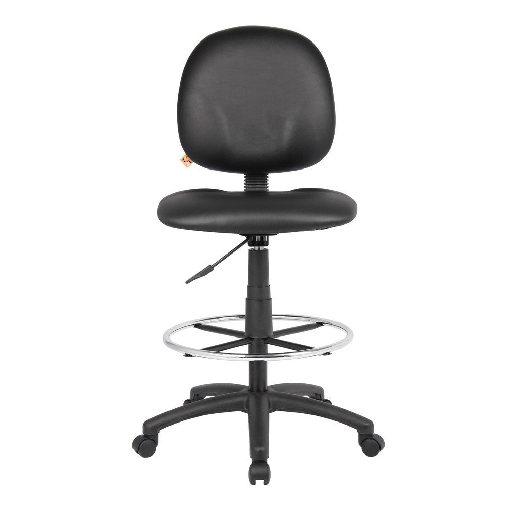 Zem Drafting Stool w Footring | Black Vinyl Contoured Back & Seat BM344534