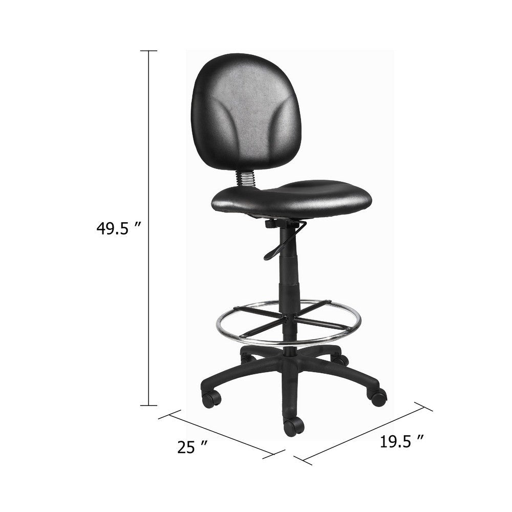 Zem Drafting Stool w Footring | Black Vinyl Contoured Back & Seat BM344534