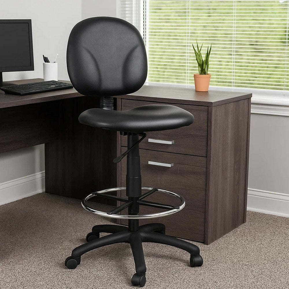 Zem Drafting Stool w Footring | Black Vinyl Contoured Back & Seat BM344534