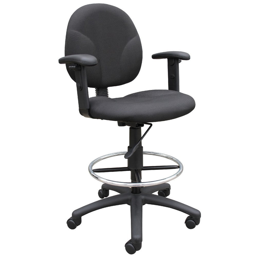 Zem Drafting Stool w Adjustable Arms & Chrome Footring | Black Crepe BM344535