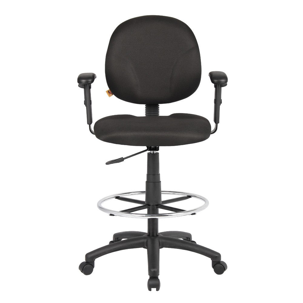 Zem Drafting Stool w Adjustable Arms & Chrome Footring | Black Crepe BM344535