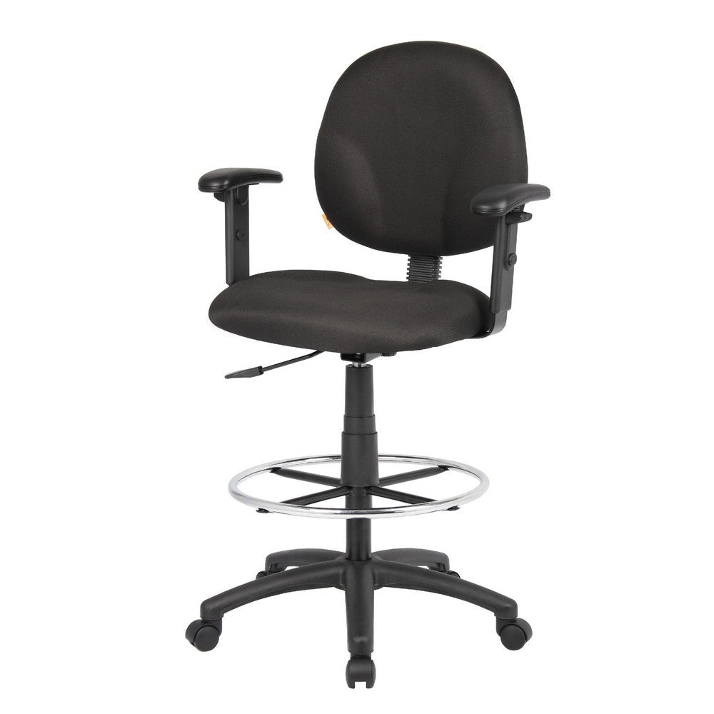 Zem Drafting Stool w Adjustable Arms & Chrome Footring | Black Crepe BM344535