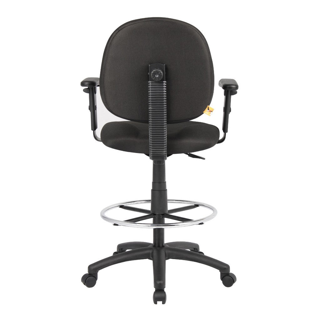 Zem Drafting Stool w Adjustable Arms & Chrome Footring | Black Crepe BM344535