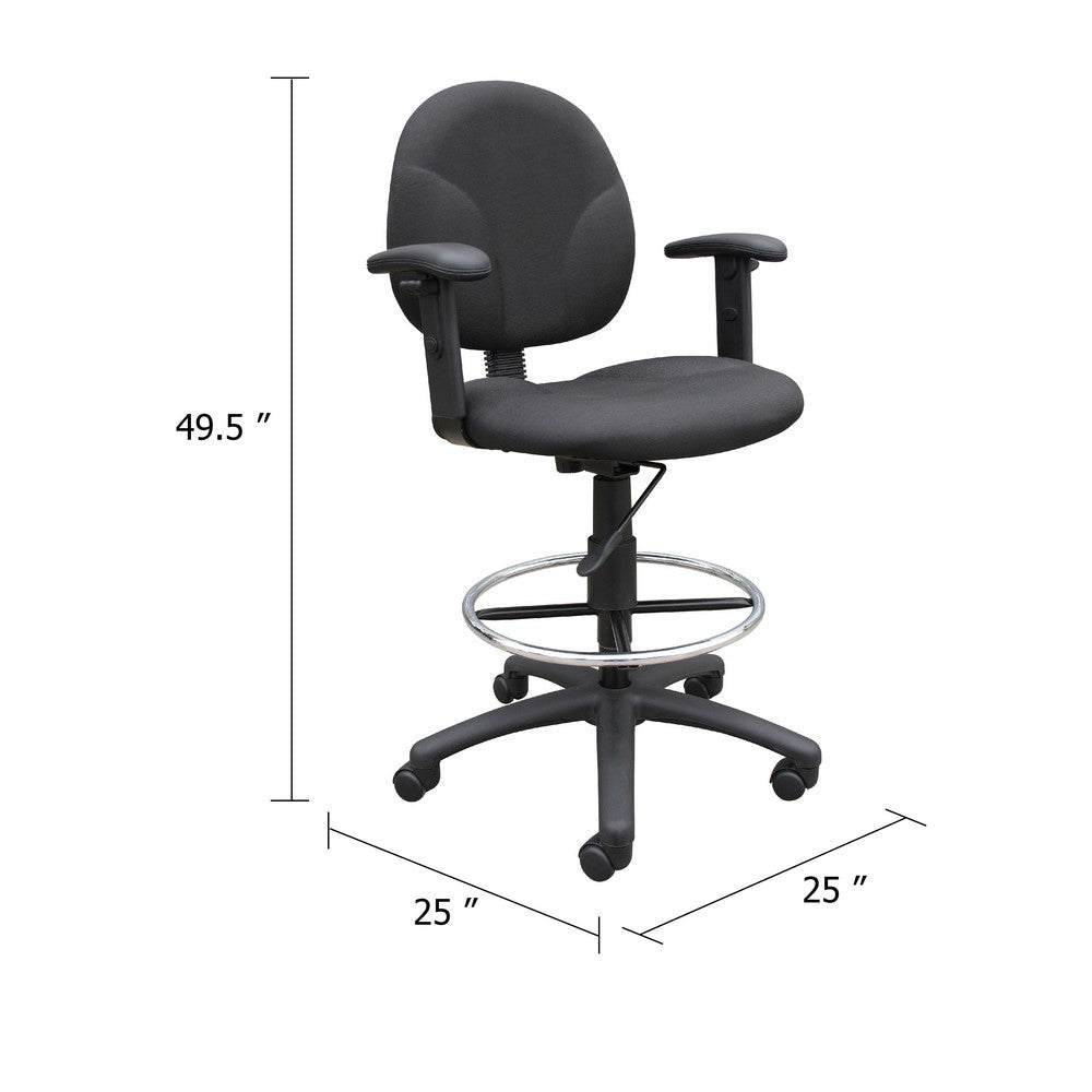 Zem Drafting Stool w Adjustable Arms & Chrome Footring | Black Crepe BM344535