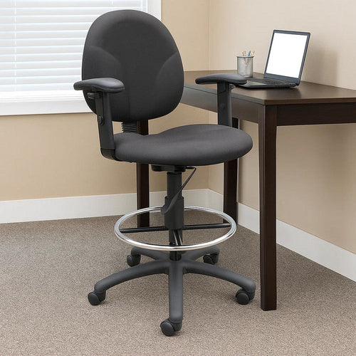 Zem Drafting Stool w Adjustable Arms & Chrome Footring | Black Crepe BM344535