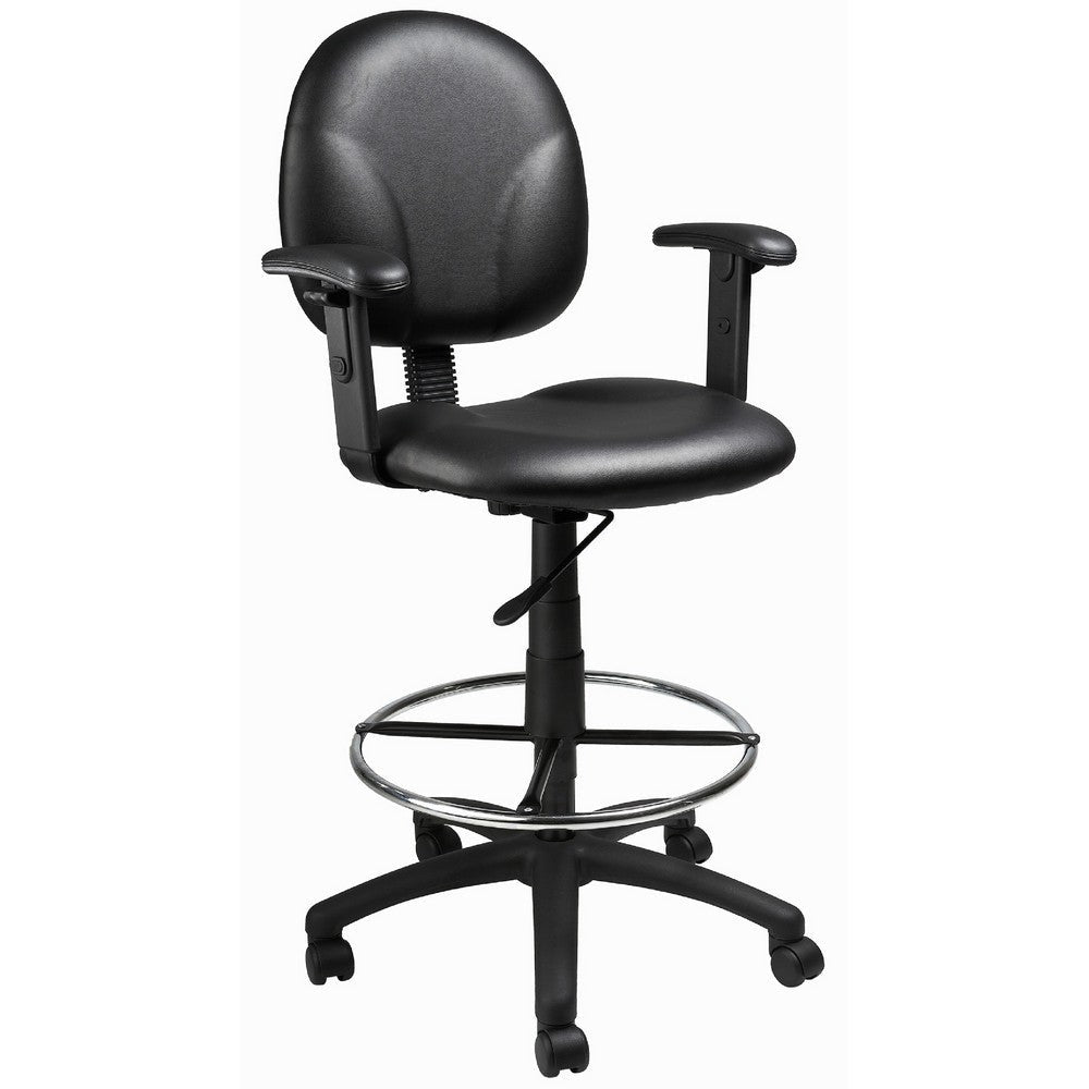 Zem Drafting Stool w Adjustable Arms & Chrome Footring | Black Vinyl BM344536