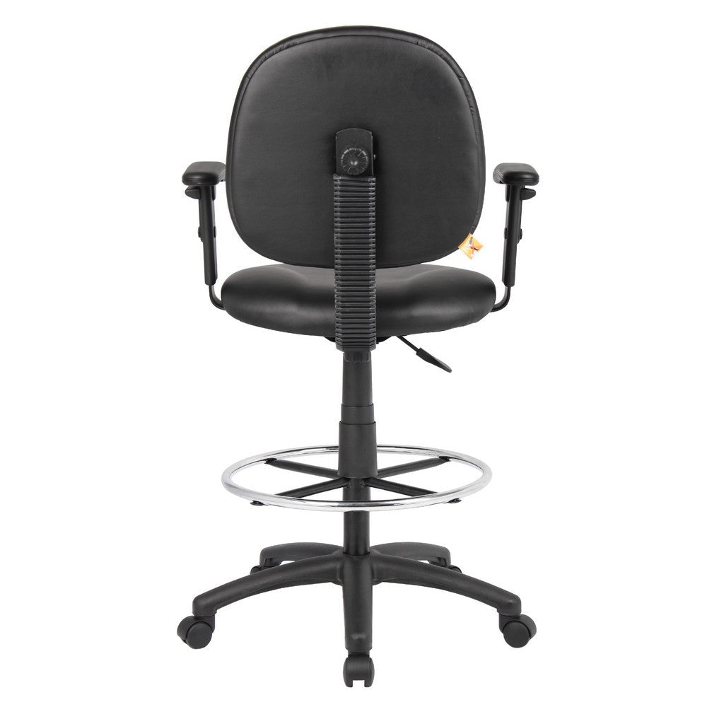 Zem Drafting Stool w Adjustable Arms & Chrome Footring | Black Vinyl BM344536