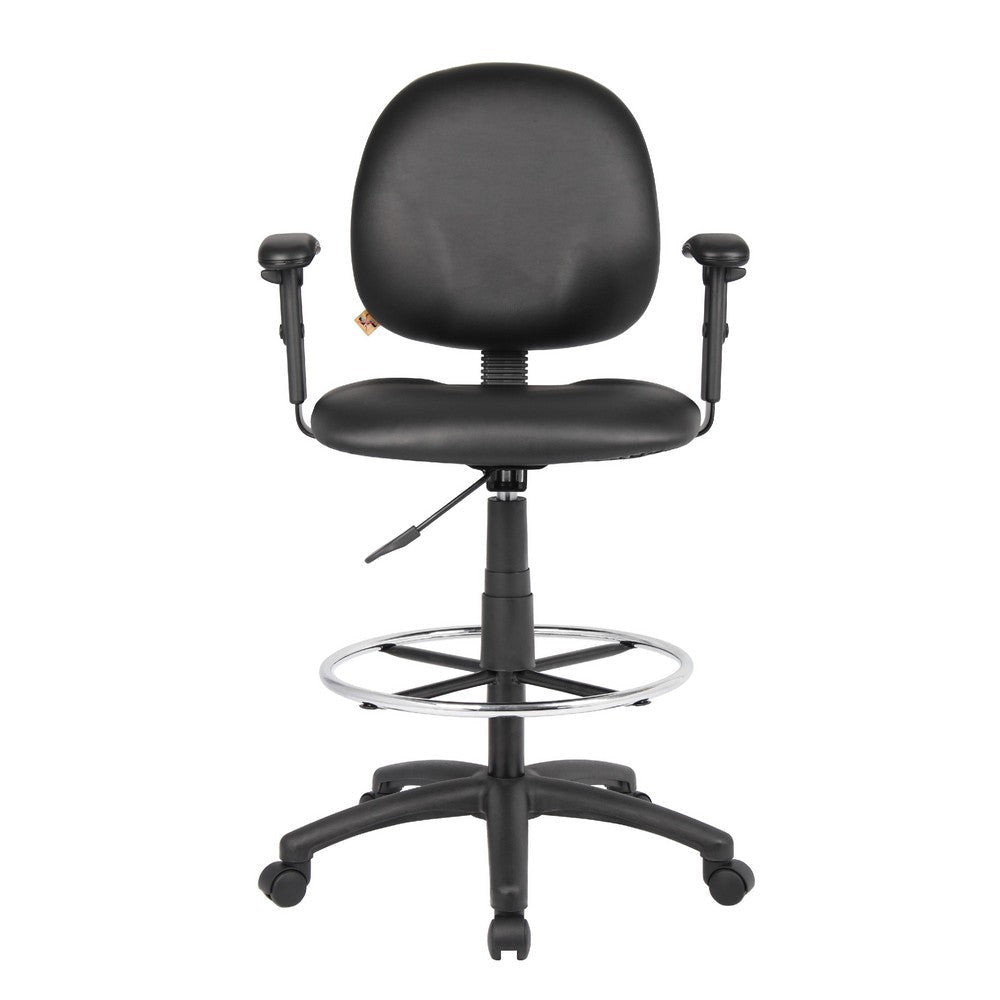 Zem Drafting Stool w Adjustable Arms & Chrome Footring | Black Vinyl BM344536