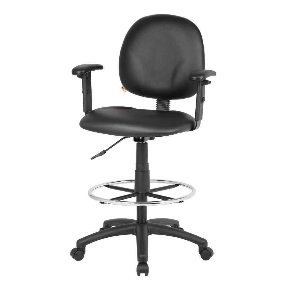 Zem Drafting Stool w Adjustable Arms & Chrome Footring | Black Vinyl BM344536