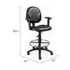 Zem Drafting Stool w Adjustable Arms & Chrome Footring | Black Vinyl BM344536