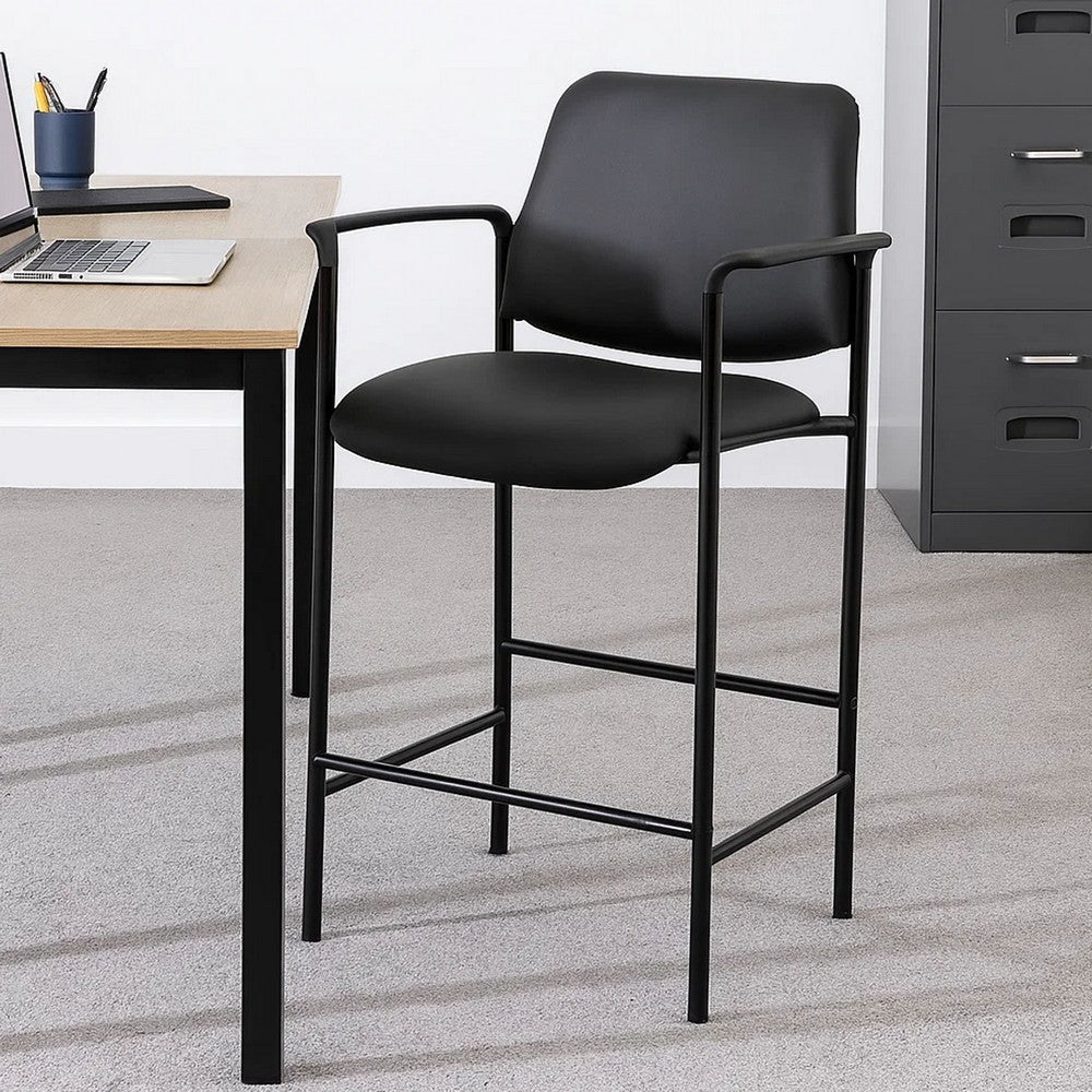 Counter Stool Chair w Black Vinyl Seat & Back | Square Metal Base BM344537