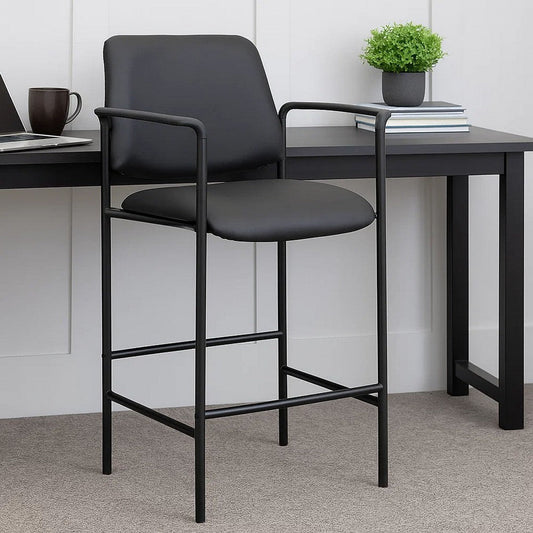 Counter Stool Chair w Black Vinyl Seat & Back | Square Metal Base BM344537