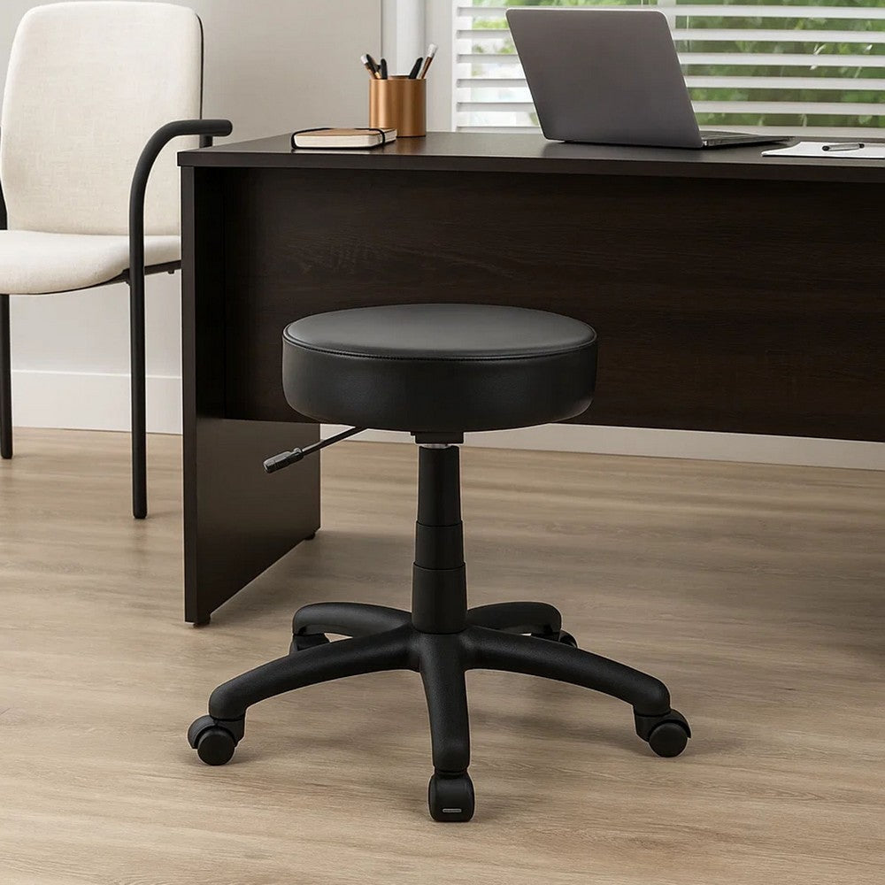 Swivel Stool w 18-23’’ Adjustable Height | Round Black Vinyl Seat BM344538