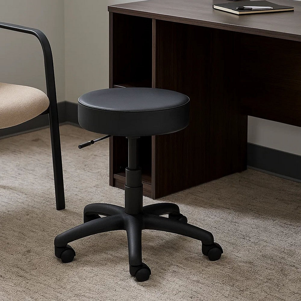Swivel Stool w 18-23" Adjustable Height | Round Black Vinyl Seat