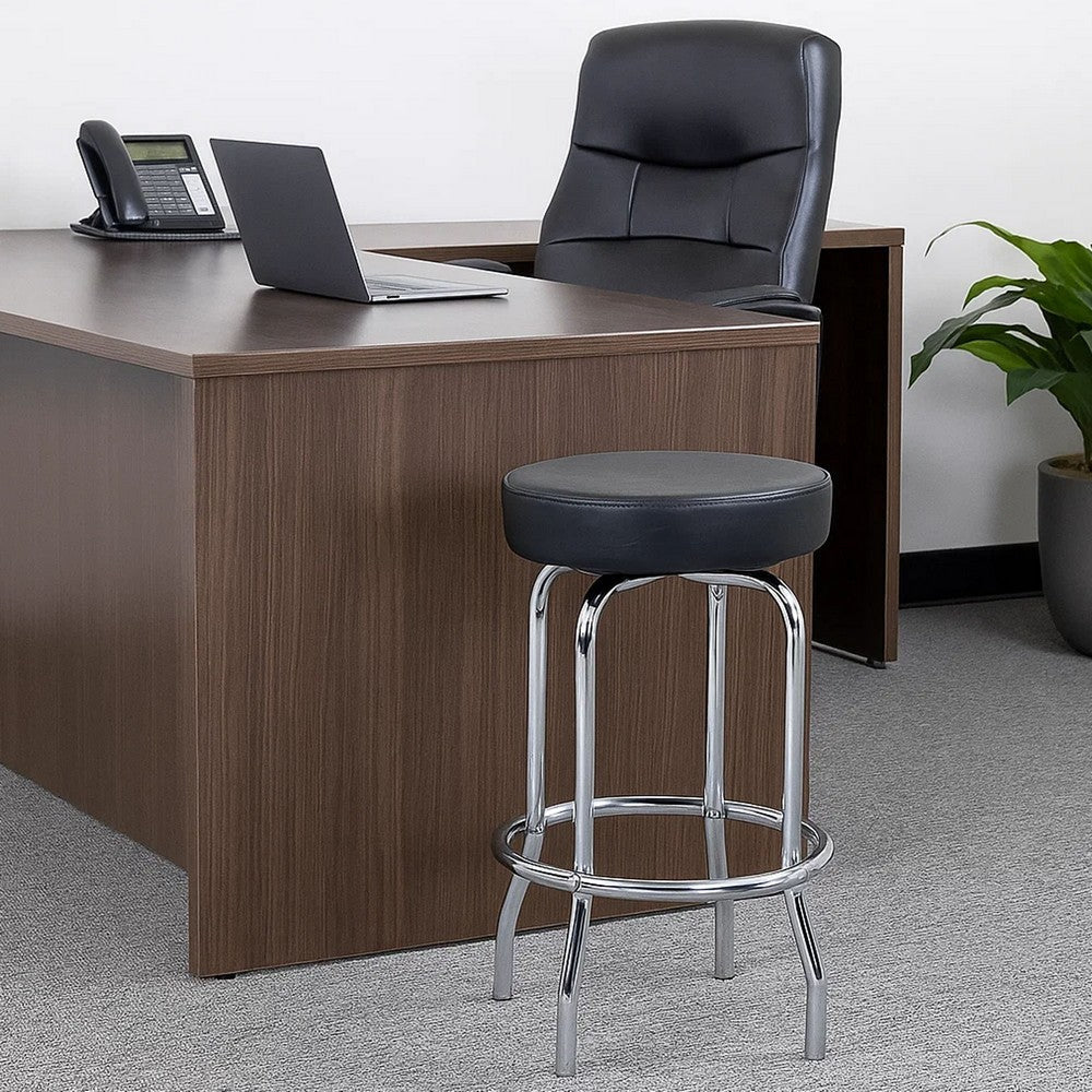 Multi Functional Stool w Chrome Legs & Black Molded Foam Seat