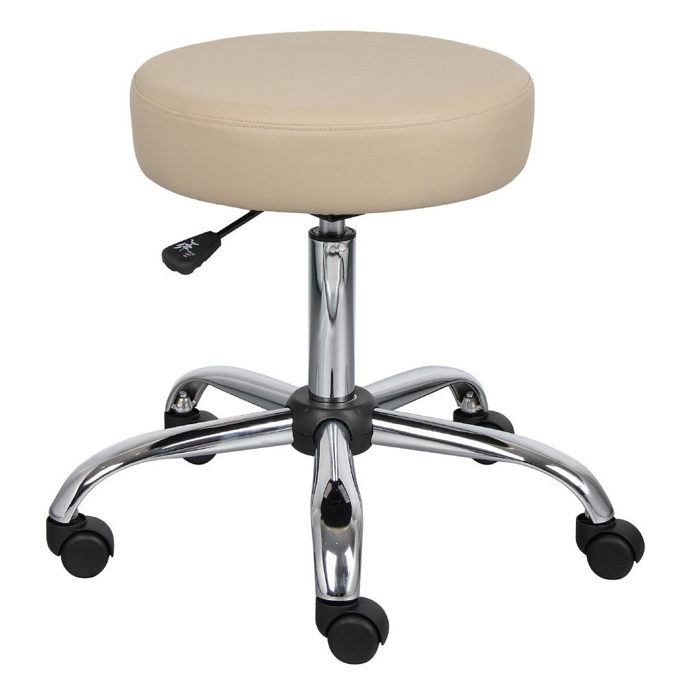 Fea Medical Swivel Stool | Round Beige Padded Seat | Rolling Chrome Base BM344540