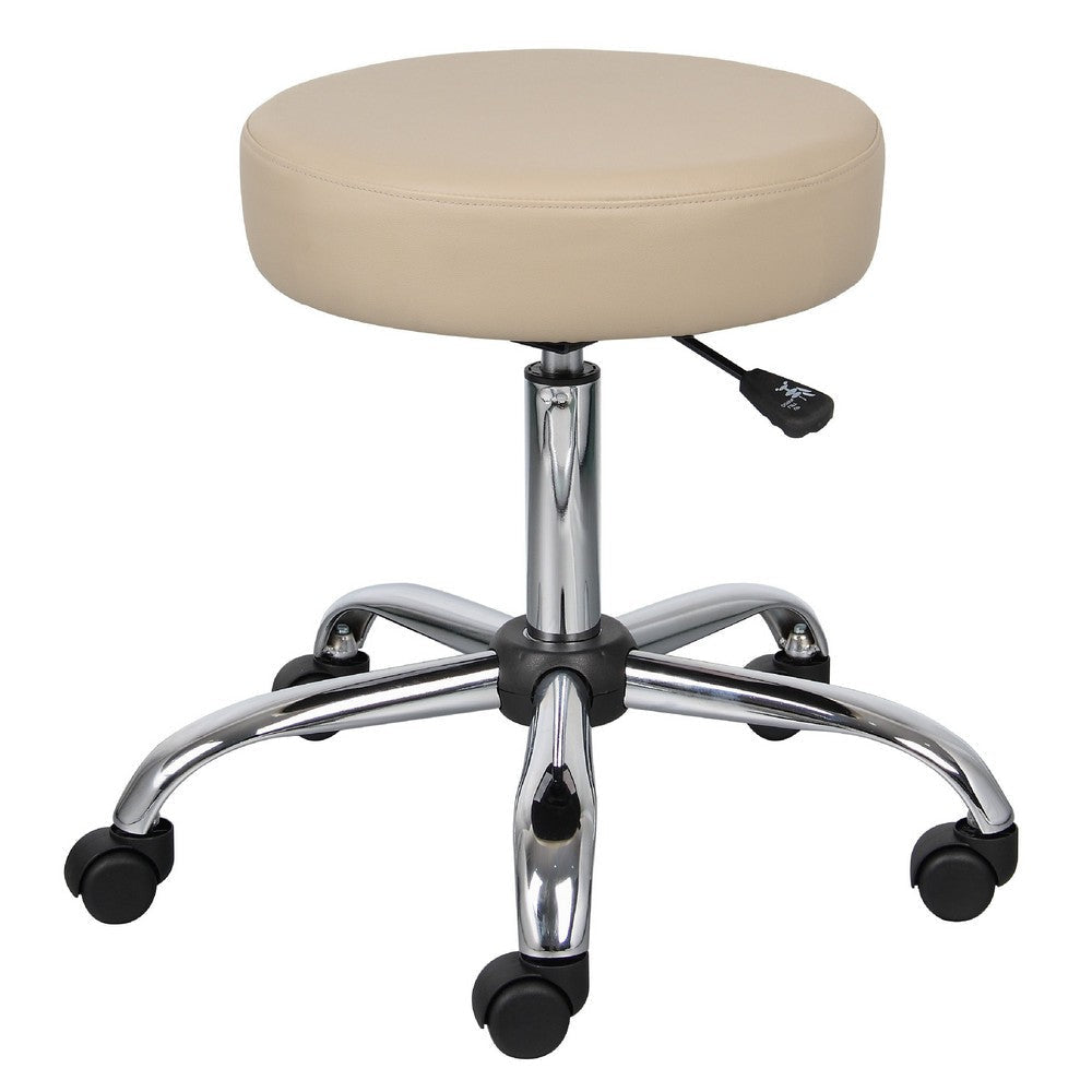 Fea Medical Swivel Stool | Round Beige Padded Seat | Rolling Chrome Base BM344540