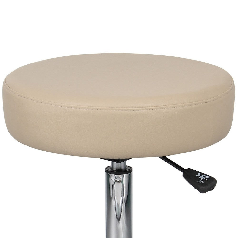 Fea Medical Swivel Stool | Round Beige Padded Seat | Rolling Chrome Base BM344540