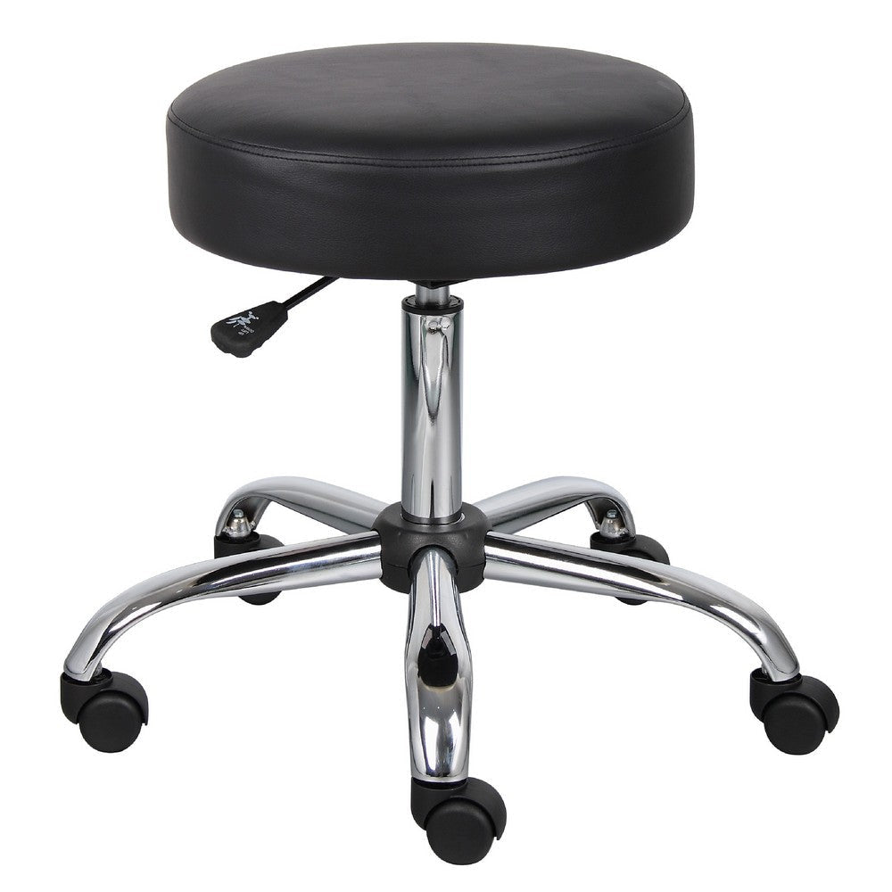 Fea Medical Swivel Stool | Round Black Padded Seat | Rolling Chrome Base BM344541